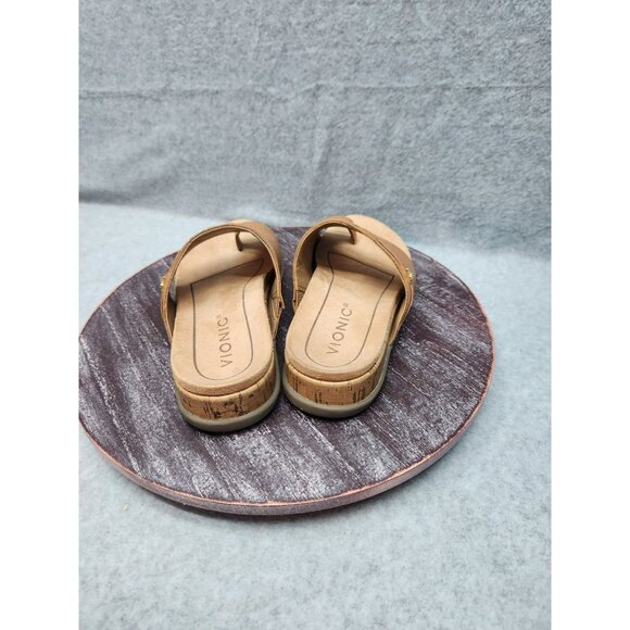Vionic Cindy Sandal Womens Tan Leather Slide Sandals With Cork Sole Size 5 - Picture 4 of 10